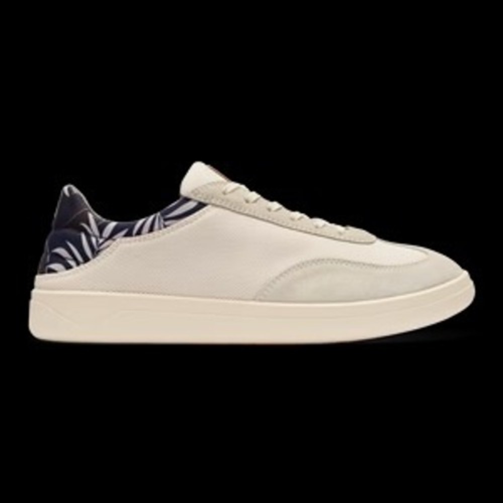 Olukai Punini Mens 11.5 Bone White Sand Leather Textile Sneakers 10514-18HA